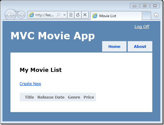 ASP.NET MVC3教程：访问电影列表（空列表）