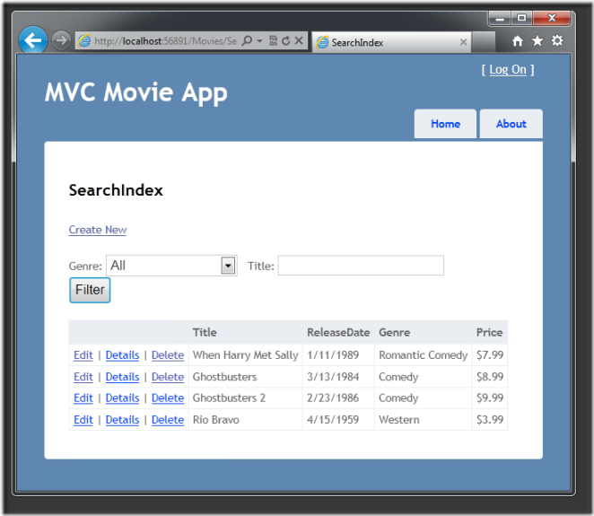 ASP.NET MVC3 教程：搜索格式化电影数据