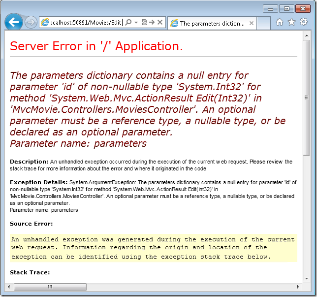 ASP.NET MVC3教程：URL没有提供所需参数时报错。